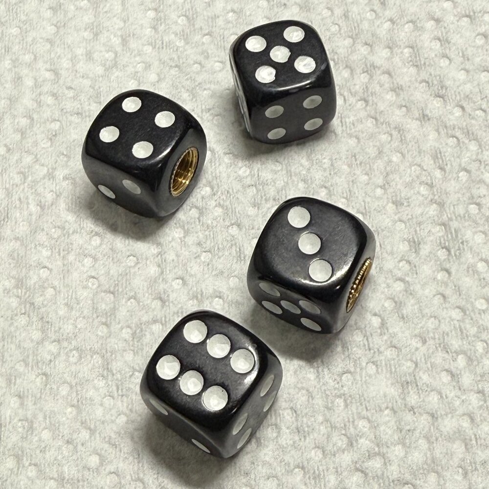 Dice Tire Stem Valve Caps Car Truck Bike Black 4 Pieces